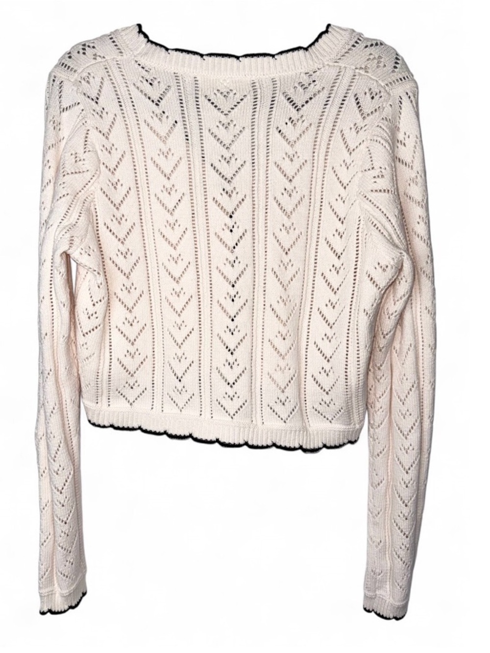 Altar’d State Bow Cardigan Womens XL Ivory Black Cropped Coquette Pointelle Knit - Picture 8 of 8